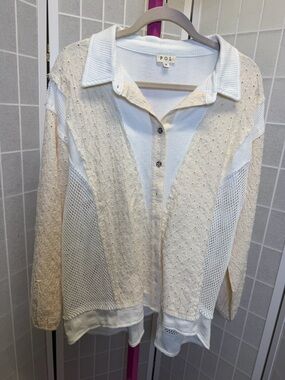 NWOT POL  White Open-Knit Women's Button Down Jacket